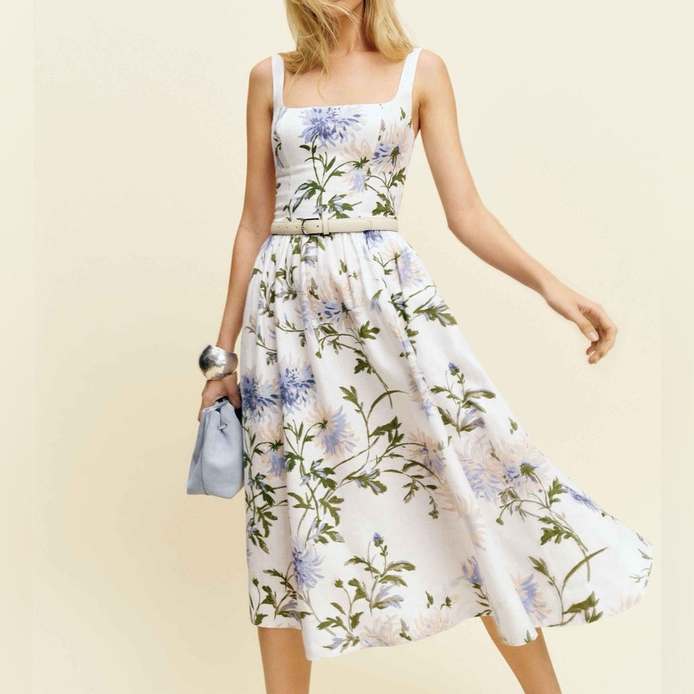 Reformation Janu Linen Dress in Serenity NWOT